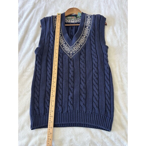 Outback Red Sweater Vest Large Cable Knit 100% Cotton Navy Preppy Academia VTG - Picture 4 of 8